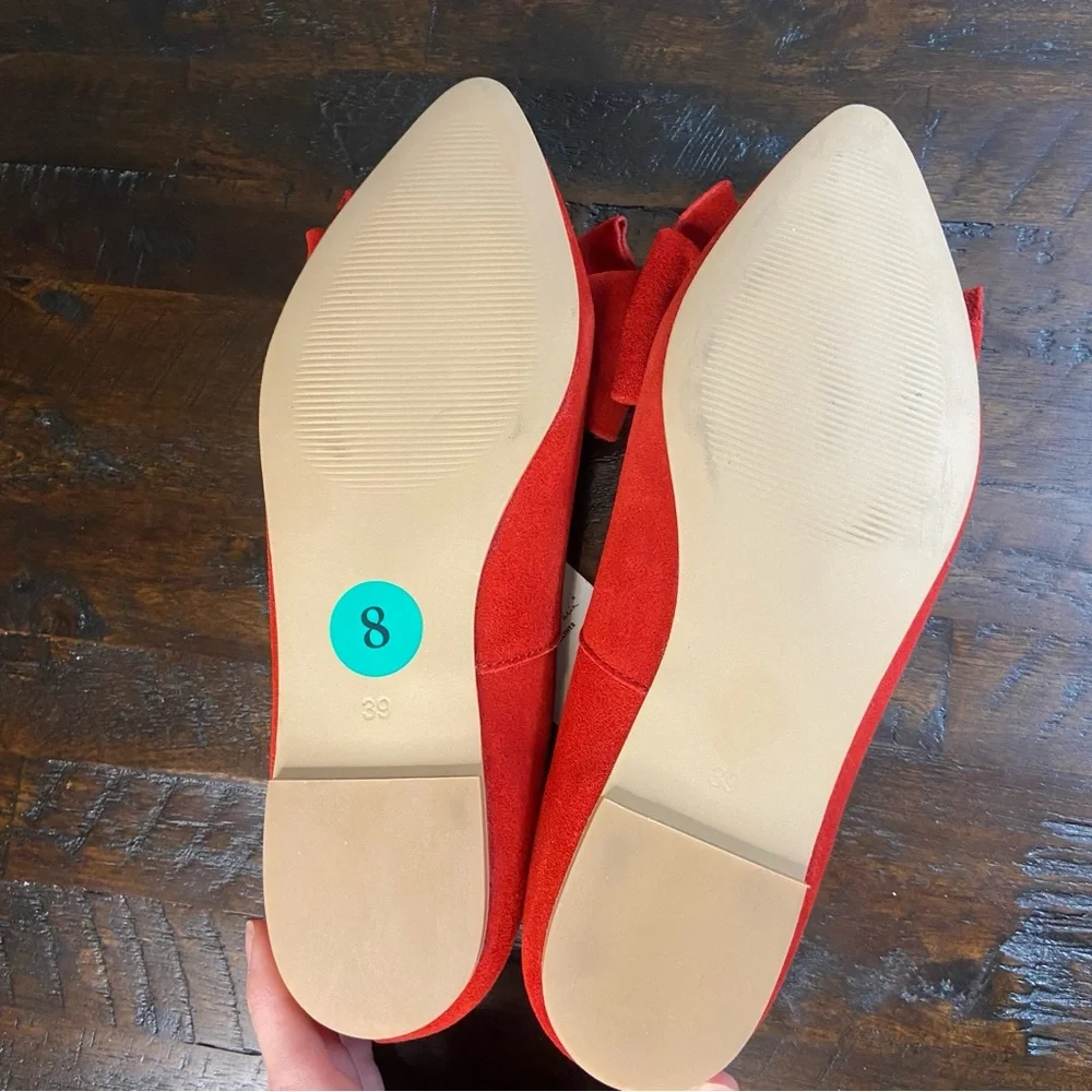 Antonio De Faria Ashley Double Bow Red Suede Flats Size 8 Genuine Leather NEW